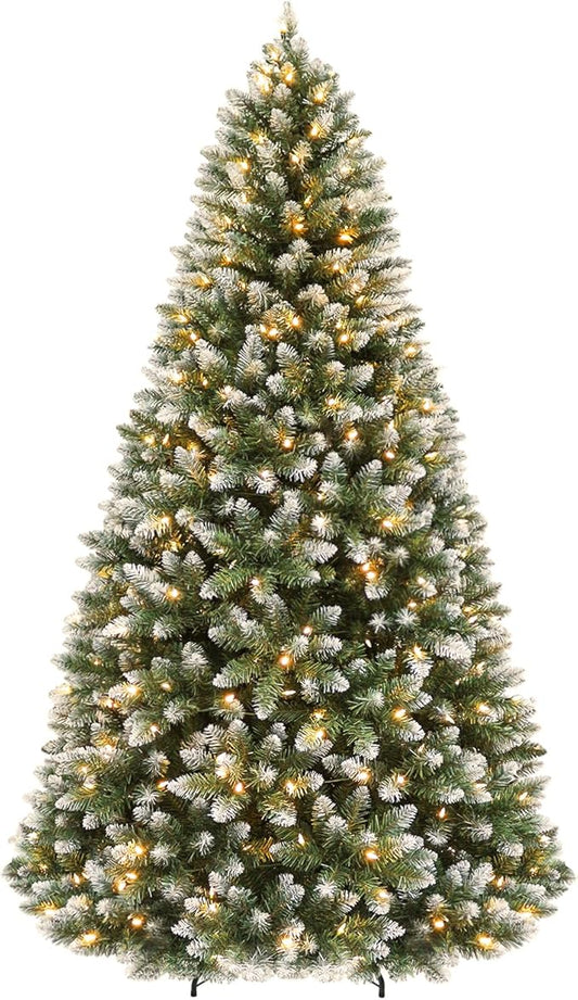 6 ft Lighted Artificial Snow Flocked Christmas Tree, 250 LED Warm White Lights, 1032 PVC Branch Tips, Easy Assembly for Indoor Holiday Decorating