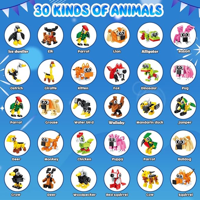 30 Pack Party Favors for Easter Gift, 750 PCS Animals Building Block Toy for Goodie Bag Stuffers, Classroom Student Prizes Children's Day Birthday for Kids Boys Girls Ages 6-12+