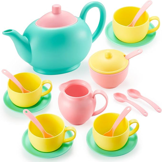 JOYIN 18PCS Pretend Tea Party Set Play Food Accessories BPA Free, Phthalates Free, Plastic Tea Set, Mini Kitchen for Kids, Gifts for Toddler Boys Girls, Gift for Christmas