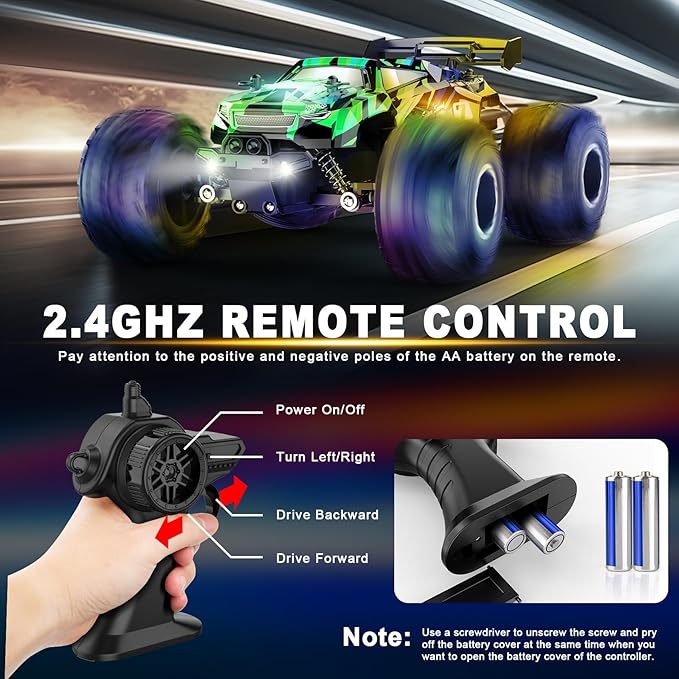 Remote Control Car, RC Cars Toys for Boys 5-7, Off Road Kids Toys for Girls, 2.4Ghz 20 KM/H Monster Truck Toys Cars Gifts for 6 Year Old Girl, RC Truck with Car Body Lights & Headlights