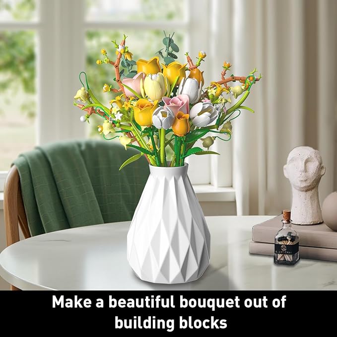 Rose Bouquet Building Set for Adult - Compatible with Lego Flowers Botanical Collection - Christmas, Mother's Day & Valentine's Gifts for Women & Girls Home Decor