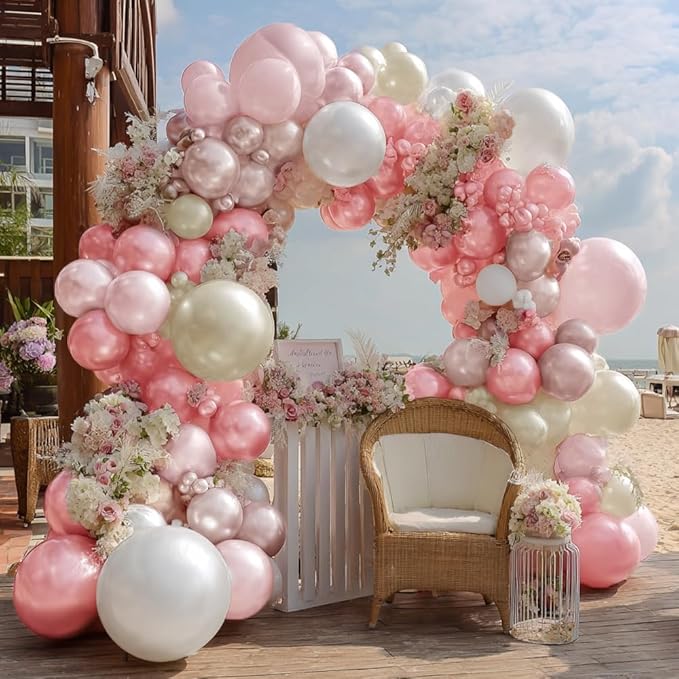 Pearl Pink White Balloon Arch, Double Stuffed Light Pastel Pink White Sand Balloons Dusty Pink Balloon Garland Kit for Wedding Birthday Baby Shower Bridal Decorations