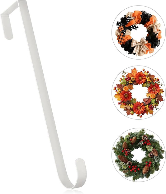 MCFULL 14 in Wreath Hangers for Front Door,Sturdy Metal Wreath Doors Hangers,Over The Door Hooks for Front Porch Decor,White Garland Hooks Holders for Halloween Christmas Decorations
