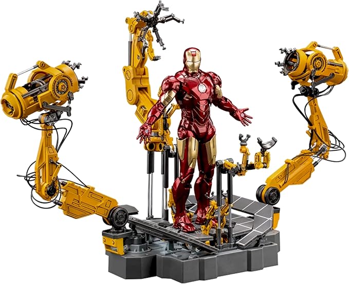 MK4Ironman(1/10 Scale) Suit up Gantry with Lots of Accessories,7 inch Exquisite Painting Collectible Action Figure,Light with Platform