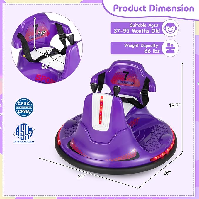 HONEY JOY 12V Bumper Car for Toddlers 1-3, Baby Ride on Bumper Car w/Dual Joysticks, Flashing LED Light & 360 Degree Spin, Electric Vehicle for Kids, Ride on Car w/Remote Control, Gift for Boys Girls