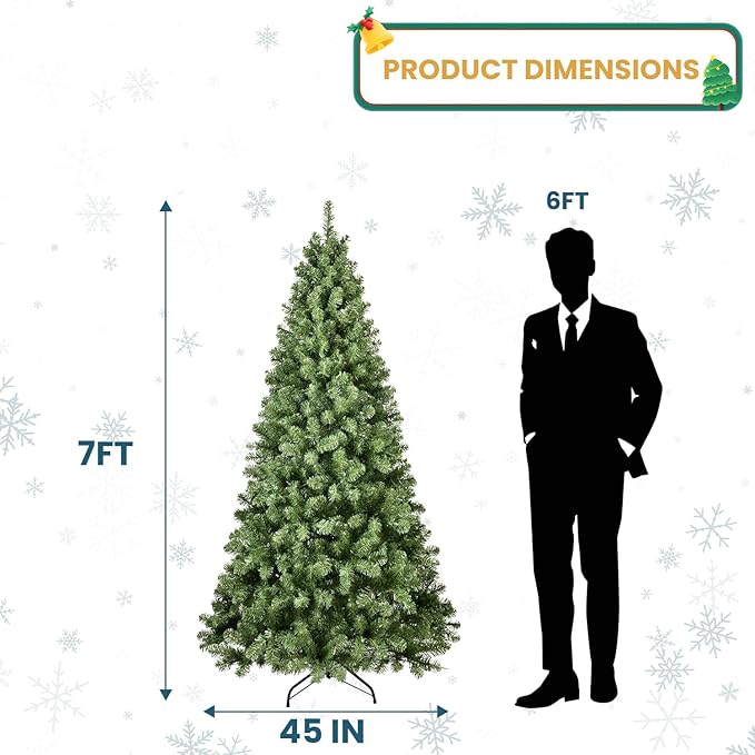 Kadunmina 7FT Artificial Christmas Tree, Premium Unlit Hinged Fake Xmas Tree with 1064 Branch Tips, Green Realistic Holiday Tree for Home, Office, Foldable Metal Stand