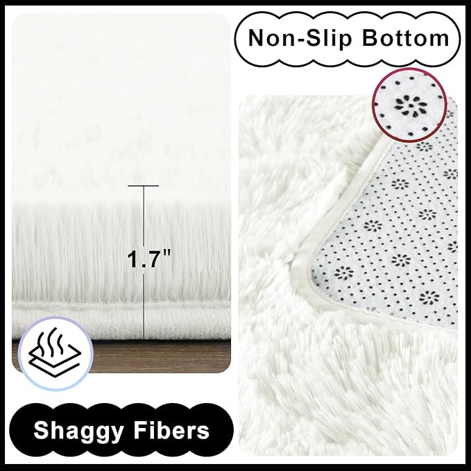 Ompaa Fluffy Rug, Super Soft Fuzzy Area Rugs for Bedroom Living Room - 6' x 9' Large Plush Furry Shag Rug - Kids Playroom Nursery Classroom Dining Room Decor Floor Carpet, Cream White