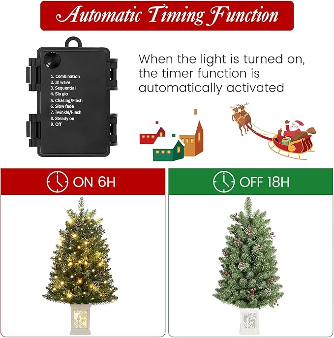 3 Ft Pre-Lit Christmas Tree, Artificial Christmas Tree with 78 Led Lights,8-Mode Battery Box,Timer Battery,Red Berry,Christmas Decoration for Home, Office,Fireside,Easy Installation