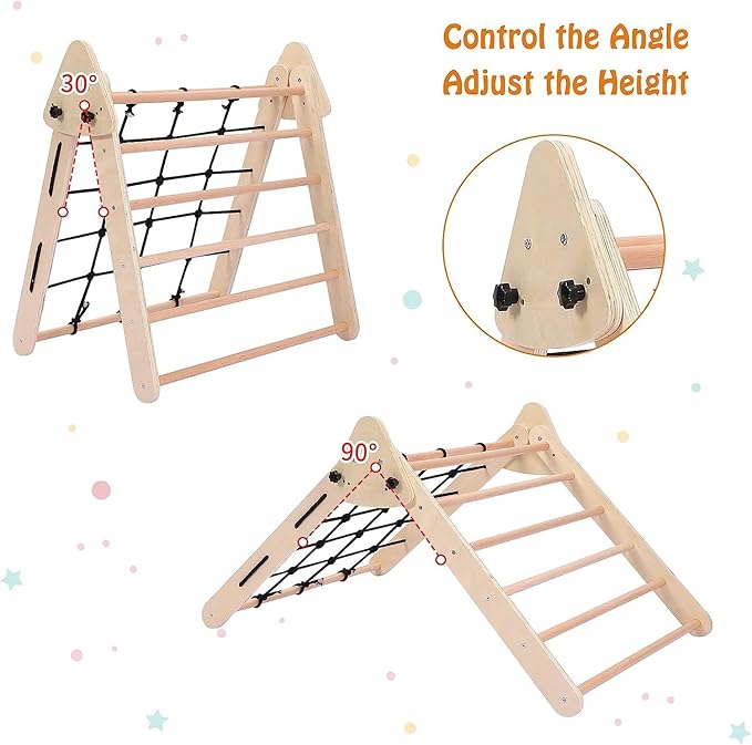 Toddler Indoor Gym Playset, 3-in-1 Wooden Climbing Toys, Triangle Folding Climbing for Climbing & Sliding for Boys and Girls,18M+
