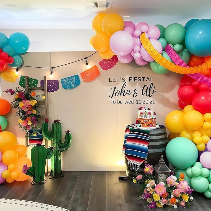 Mexican Fiesta Balloon Arch Kit, 133pcs Blush Pink Turquoise Blue Pastel Green Light Orange Yellow Colorful Balloons Garland for Birthday Carnival Festival Tropical Hawaiian Summer Party Decorations