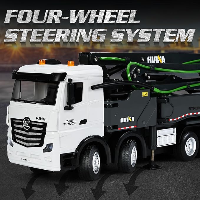 kolegend 1:18 Scale RC Concrete Pump Truck 2.4Ghz Remote Control Cement Toy Truck 11 Channel RC Construction Vehicles with Working Water Pump, Lights and Sounds Toys Gift for 8+ Years Old Kids Boys