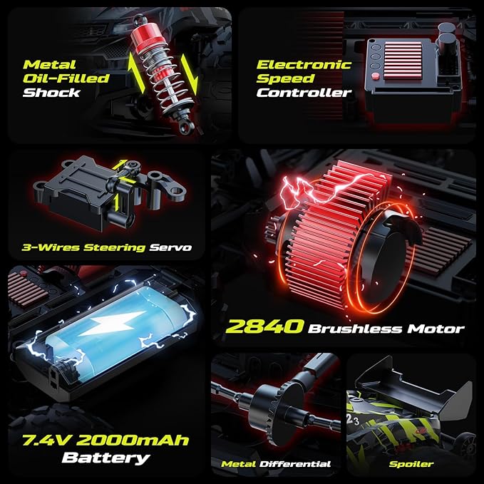 DEERC 1/14 Fast Brushless RC Car for Adults, 43 MPH High Speed 4x4 Off-Road RC Truck, Waterproof Monster Truggy, All Terrain Remote Control Drift Car for Boys 8-12, 2 Batteries, 3S Lipo Compatible