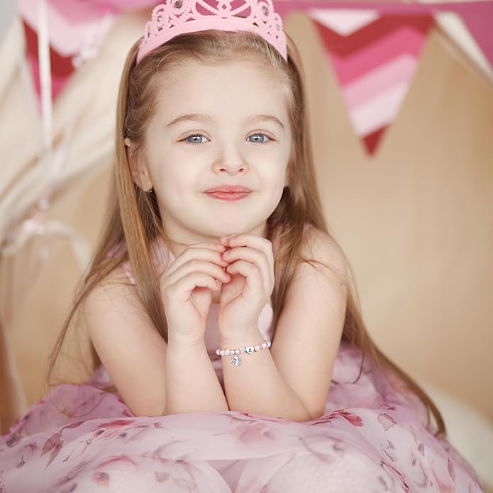 Hidepoo Christmas Gifts for Grandkids Girls - CZ Initial Unicorn Bracelet Adjustable Pink Pearl and Rhinestone Balls Heart Initial Unicorn Bracelets Jewelry Birthday Gifts for Girls Stocking Stuffers