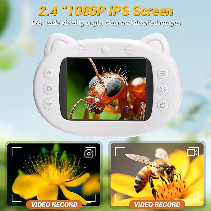 2.4" Screen Pocket Kids Microscope: 1000X Handheld Microscope for Photo and Video - Portable Science Kits STEM Toys – Christmas/Birthday Gifts for Girls & Boys Ages 3-12(White)