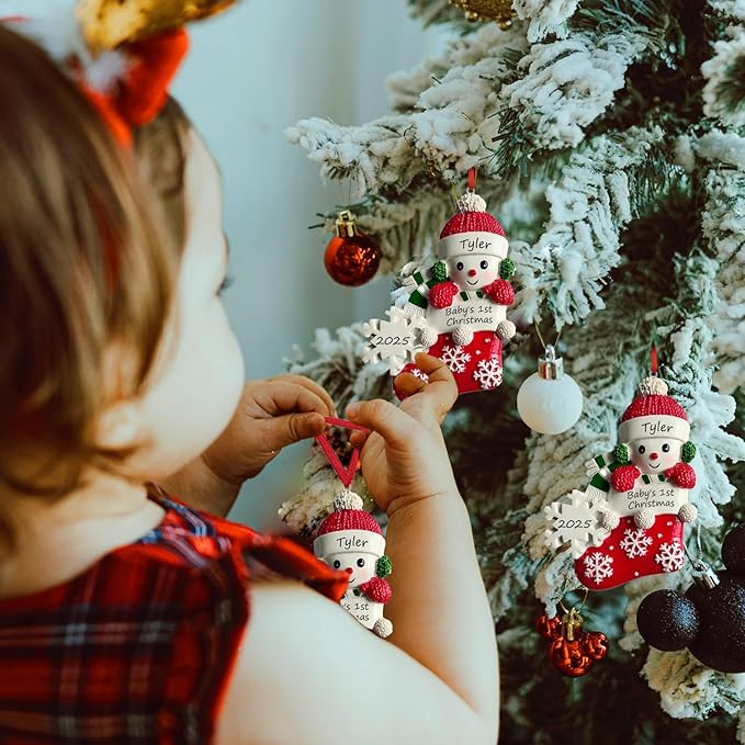 Personalized Ornament Baby's First Christmas 2025 Customized Snowman Ornaments with Name Xmas Tree Decoration Gifts for New Born Baby Boy&Girl (Red)