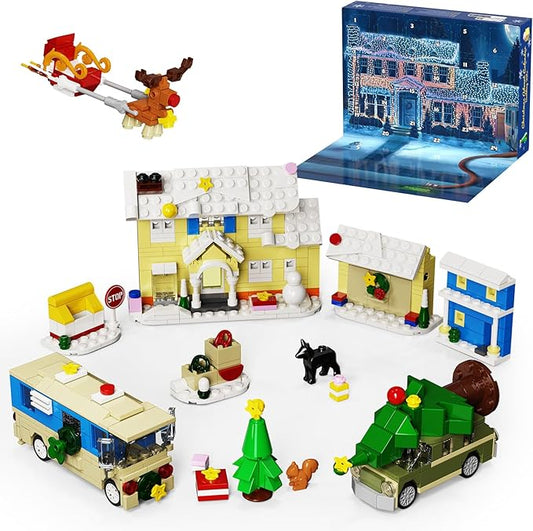 Advent Calendar 2025 Christmas Holiday Xmas Countdown Calendar Gifts for Kids Ages 6+, 24 Surprises Festive Decor with Houses, RV, Car, Sledge... Compatible with Lego Gifts for Fans, Adult, Boys and Girls