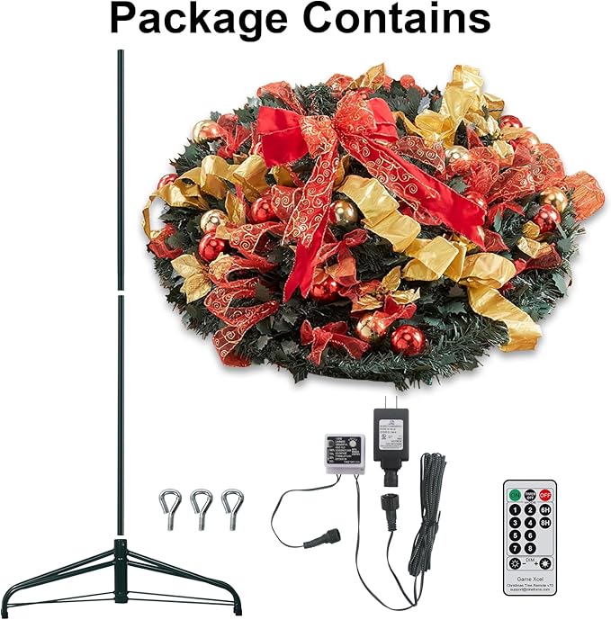 6.5FT Pop Up Christmas Tree with Lights and Decorations & Remote & Timer, Prelit Fully Decorated Pull Up Artificial Christmas Tree with Christmas Ball Ornaments Bows Ribbons for Christmas Party Decor