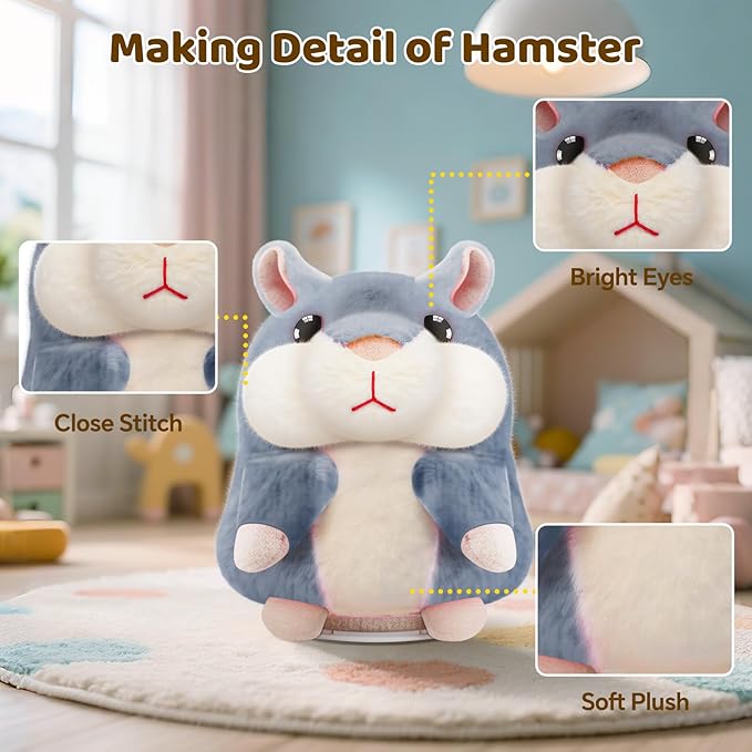 Kids Toddler Toys for Ages 2-4, Talking Hamster Repeats What You Say, Interactive Plush Repeating Toy for 2 3 4 5 6 8 Year Old Boy Girl Birthday Gift (Gray)