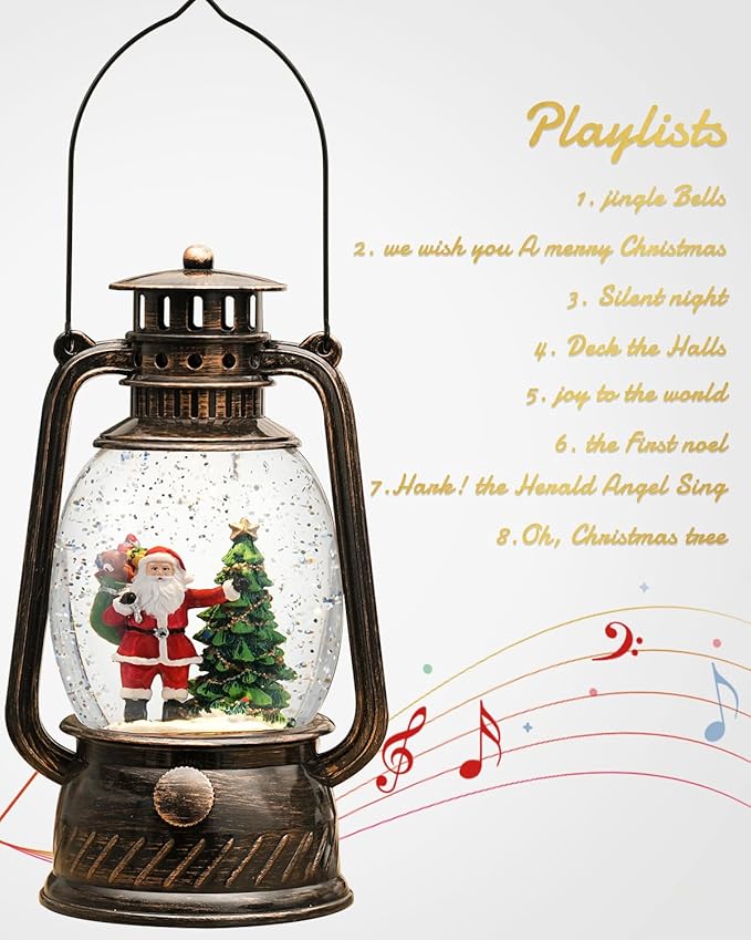 Christmas Decorations Indoor-Musical Snow Globe Christmas with 6H Timer,Santa Christmas Tree Lighted Scene Snow Globes Lantern USB or Battery Powered,Christmas Decorations Decor for Home