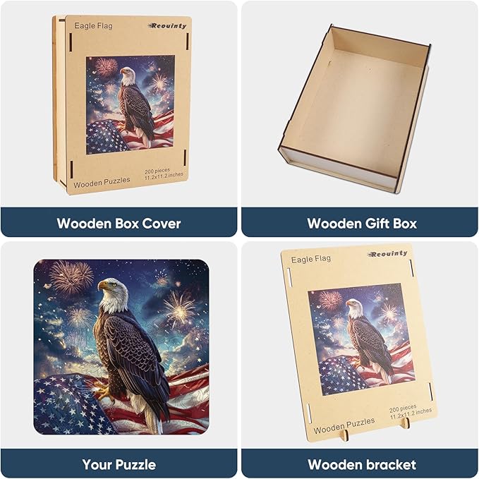 Wooden Puzzle for Adults, Eagle Flag Wooden Jigsaw Puzzles(15.9 * 15.6in-500pcs), Beautiful Wooden Puzzle with Box Birthday Gifts for Adults and Kids Family Game