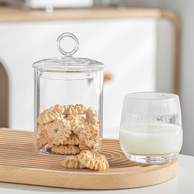 23oz Glass Candy Jar with Lid for Office Desk, Cookie Jar Food Storage Container for Kitchen Counter, Apothecary Jar for Cotton Swabs, Balls, Cotton Pads, Floss Picks, 700ml