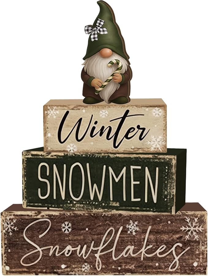 4 Pcs Christmas Decorations Indoor - Wooden Gnome Table Decoration for Home - Christmas Centerpiece For Table - Winter Tiered Tray Decor Rustic Farmhouse Xmas Gift for Home Kitchen Mantel