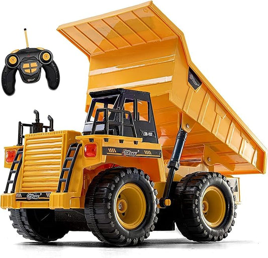 Top Race Remote Control Dump Truck - 5-Channel Electric Radio Control Construction Vehicles - Realistic Toy with Lights and Sounds for Kids 5 Up - Car Truck for Indoor, Outdoor (Plastic)