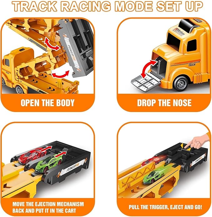 Veslier Toddler Car Truck Toys Gifts for 3 4 5 6 Years Old Boys, Toy Track Set Construction Trucks with 12 Pcs Cast Cars, Transforms into Transport Truck, Gifts for 3 4 5 6 Year Old Boys.