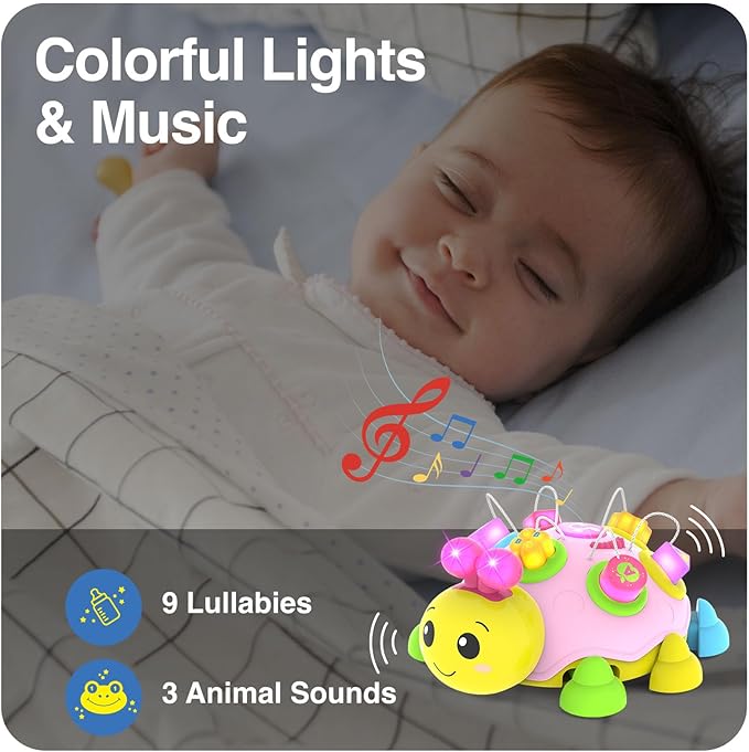 Baby Musical Ladybug Crawling Toys,Baby Toy 6-12 Months with Light-up Music, Early Educational Learning Montessori Toy, Infant Gift Toys for 7 8 9 10 11 Months 1-2 Years Old Newborn Girls (Pink)