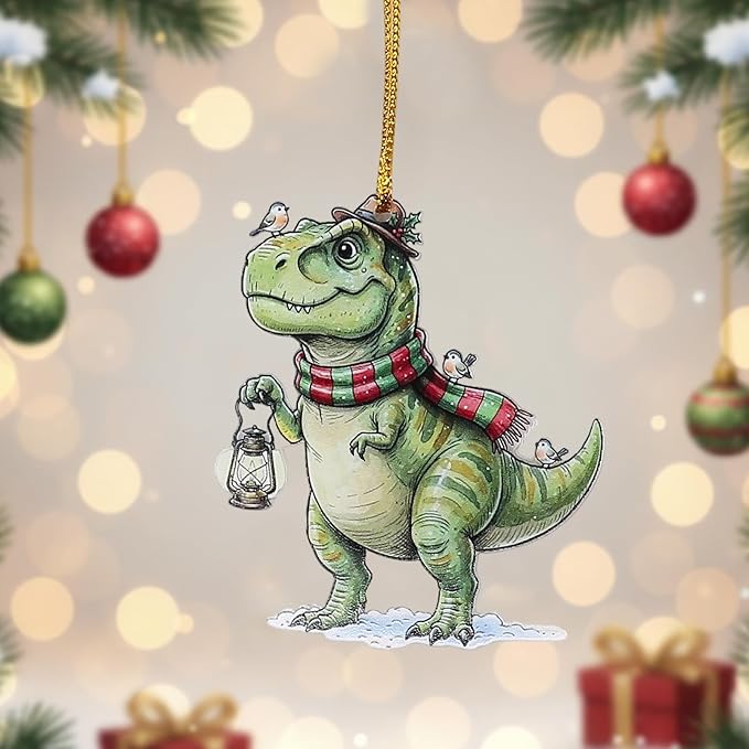 6Pcs Christmas Tyrannosaurus Rex Ornament for Christmas Decoration, Holiday Decor, Acrylic Dinosaur Ornament, Fun Unique Gifts for Family Friends
