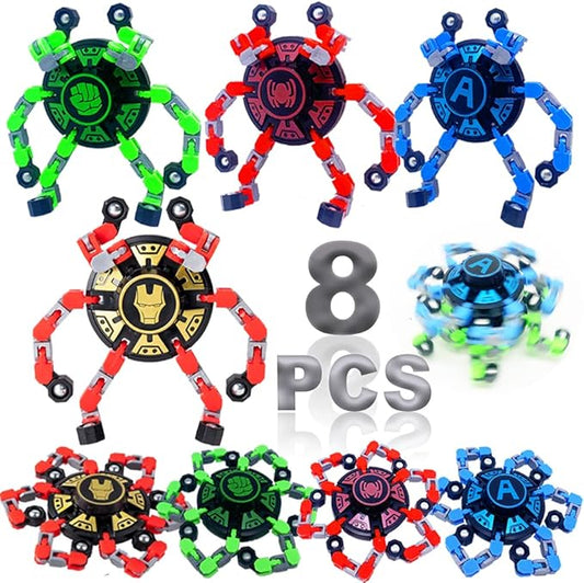 8Pack Fingertip Gyro Fingertip Mechanical Top DIY Deformation Robot Metal Transformable Gyro Spinners Finger Chain Robot Toy Changeable Face Fidget Spinners Octopus ADD ADHD Astium for Kids Adults