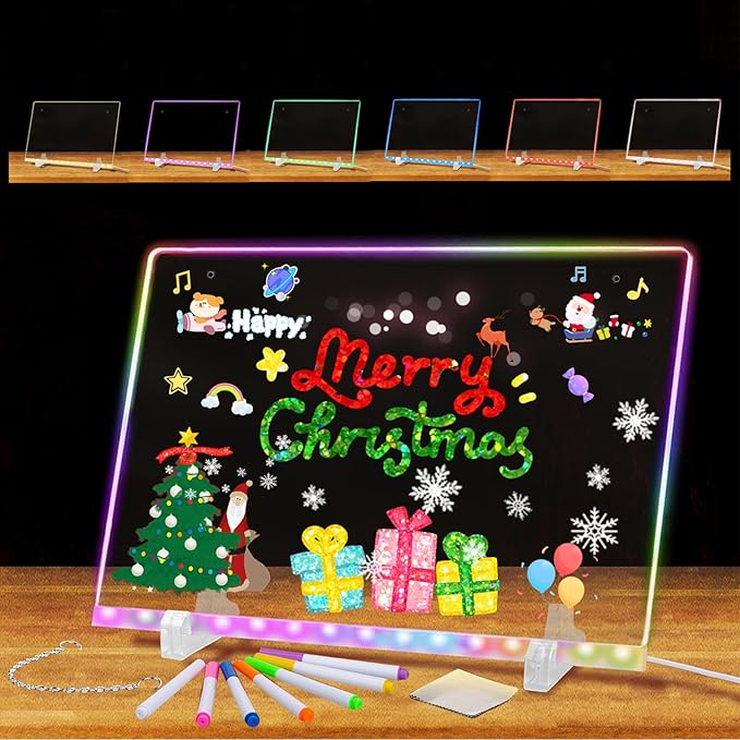 SetGame LED Drawing Board with Colors, 16 Inch Doodle LED Note Boards Include 7-Color Pens,9 Lighting Modes, Hanging Chain - Light up Dry Erase Board for Kids/Adults/Christmas/Birthday/Gifts