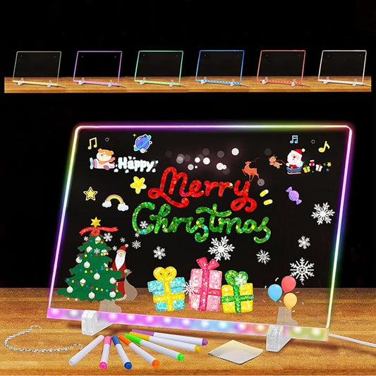 SetGame LED Drawing Board with Colors, 16 Inch Doodle LED Note Boards Include 7-Color Pens,9 Lighting Modes, Hanging Chain - Light up Dry Erase Board for Kids/Adults/Christmas/Birthday/Gifts