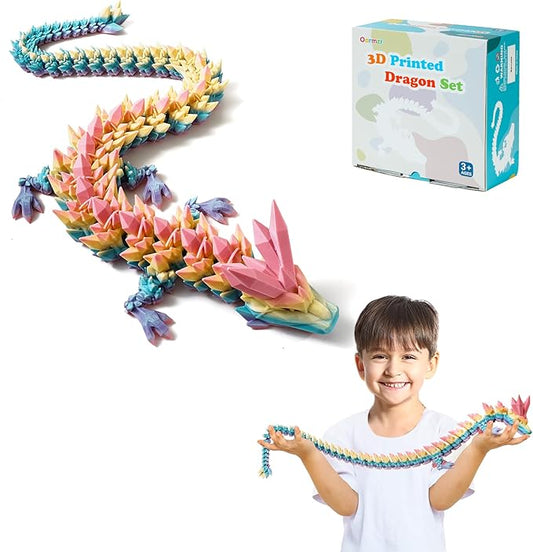 30'' 3D Printed Dragon - 3D Printed Toys, Articulated Crystal Dragon Large Rainbow Animal Fidget Toy, Decor Huge Dragons Collectible Figurines(Mixcolor3,30inch)