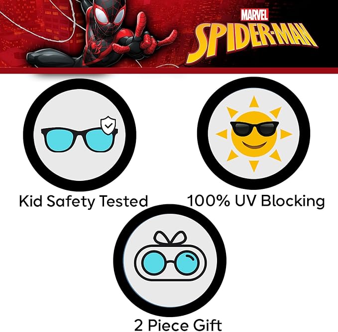 Marvel Spiderman Sunglasses for Kids - Stylish, Comfortable & Durable UV-Protective Spiderman Glasses With Soft Carrying Case
