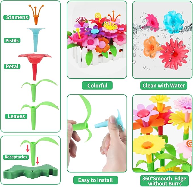 CENOVE Birthday Toys Gifts for 3 4 5 Years Old Toddler Girls Boys,Flower Garden Building Toy STEM Educational Activity Preschool Gift Toys for Kids Age 3+ with Storage Box
