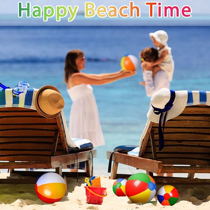 60 Pcs Beach Balls Bulk Rainbow Color Inflatable Beach Ball PVC Swimming Pool Balls Hawaiian Water Toys Summer Inflatable Ball for Kids Adults Luau Birthday Party Favors Decorations (5 Inch, 8 Inch)
