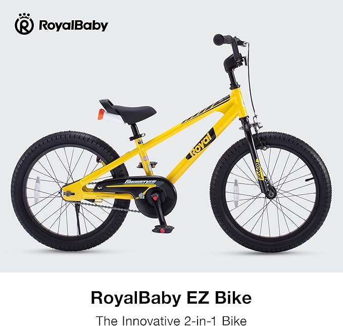 RoyalBaby Kids Bike Freestyle Classic & EZ Balance Pedal Switchable Bicycle, 12 14 16 18 Inch, 3-10 Years Toddler to Big Kids