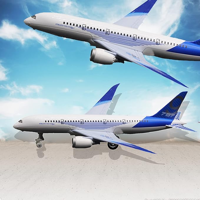 OTONOPI Airplane Toys Bump and Go Airlines Die Cast Metal Model Plane Toy with Lights and Sounds for Kids Blue