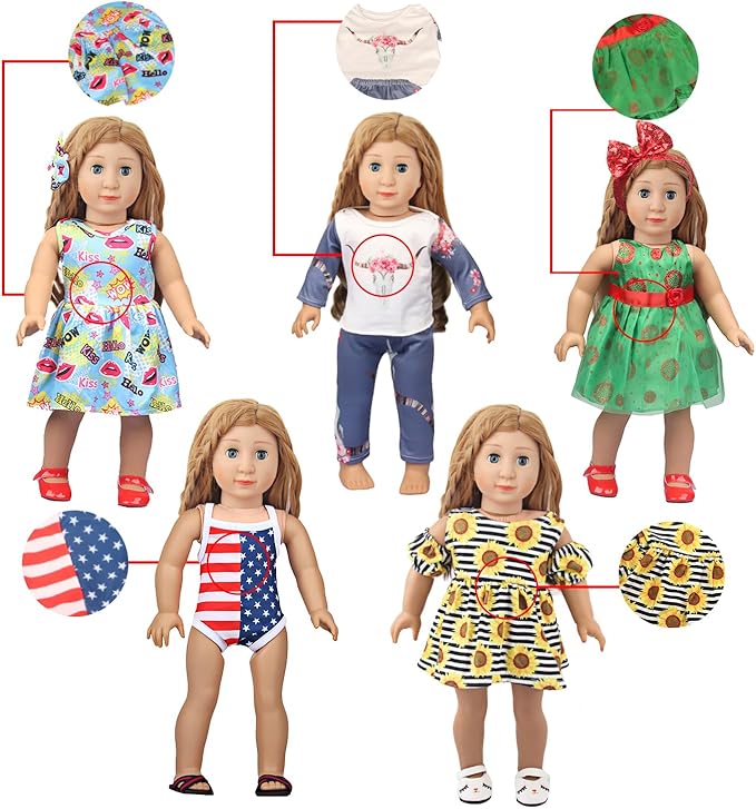 10 Sets of 18 Inch American Doll Clothes, Including 10 of Doll Clothing Dress Outfits for Gift Dolls, Birthday Gifts for Kids