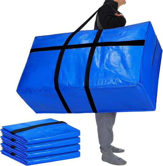 Windyun 4 Pack 98 Gallon Extra Large Storage Bags XXL Moving Bags with Zipper Handles Heavy Duty Jumbo Big Totes Box for Halloween Skeleton 4-12 Feet Christmas Tree Storage College Dorm Cloth (Blue)