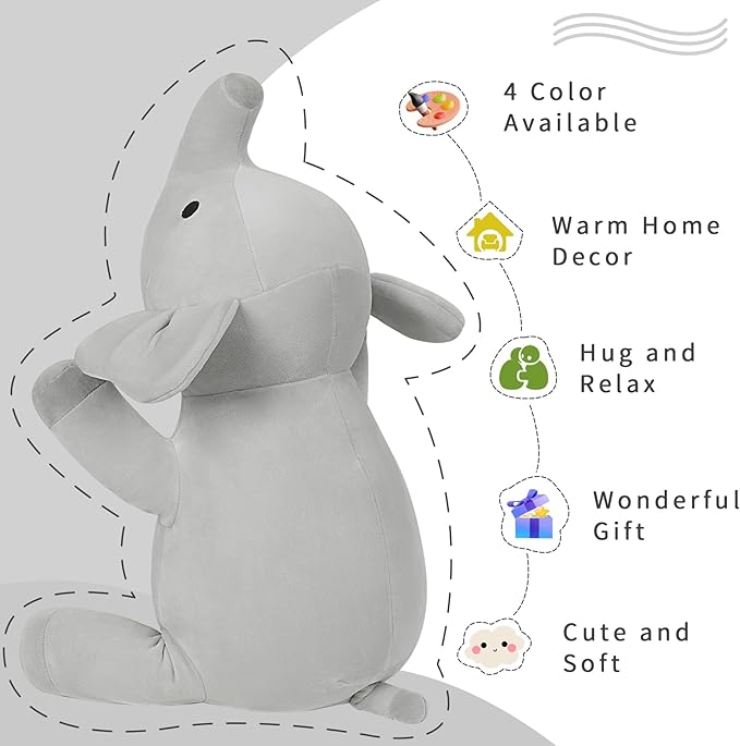 4.2lbs 24in Elephant Weighted Stuffed Animals, Weighted Plush, Gifts for Kids, Adults, Girls and Boys(Grey)