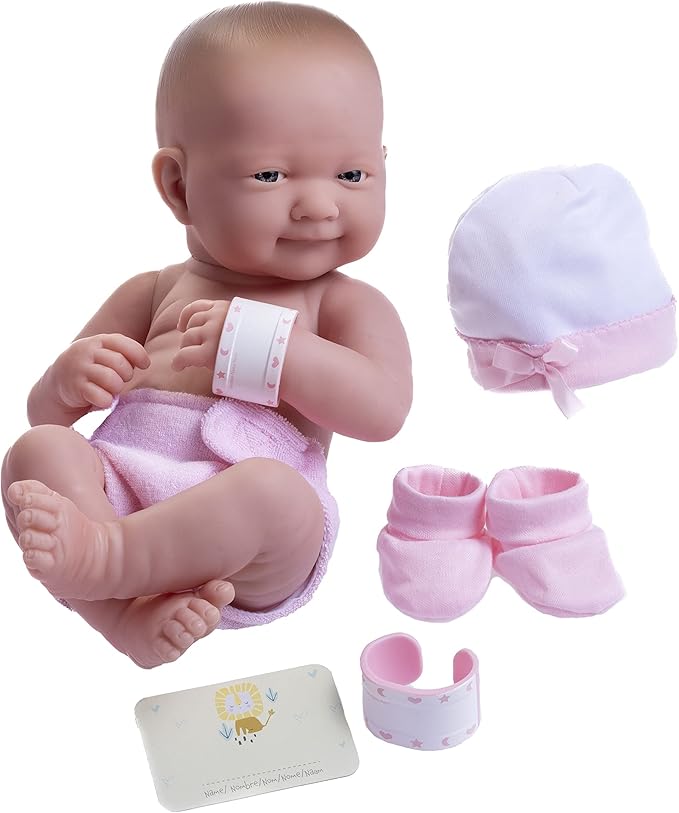 8 piece Layette Baby Doll Gift Set | JC Toys - La Newborn Nursery | 14" Life-Like Smiling Doll w/ Accessories | Pink | Ages 2+, Pink Smiling