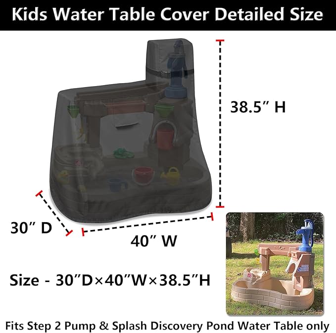 Kids Water Table Cover for Step2 Pump & Splash Discovery Pond Water Table, Outdoor UV, Fade-Resistant, Wind and Dust Protection Toddlers Water Sensory Activity Pool Cover (Black)