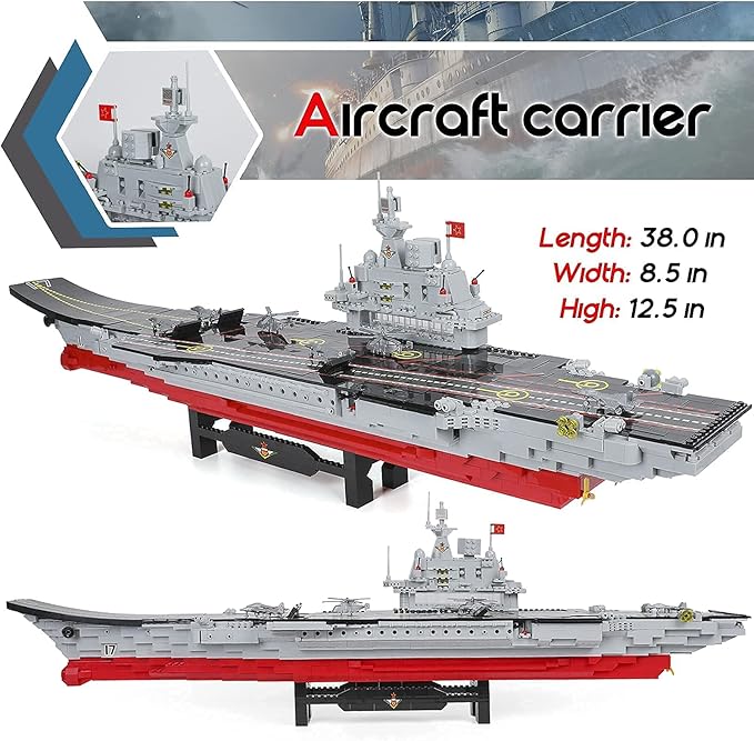 2234 Pieces Aircraft Carrier Building Blocks Set with Storage Box, 38x 7.7x10.5 Inch Stress Release Large Construction Military Warship Battleship Boat Blocks Toys for Adults and Kids 14 Years and Up