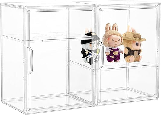 Acrylic Display Case, 2 Tier Clear Plastic Stackable Storage Bins with Magnetic Lids, Figure Display Case for Collectibles Cosmetic Acrylic Box, 2 Pack LXLXXL