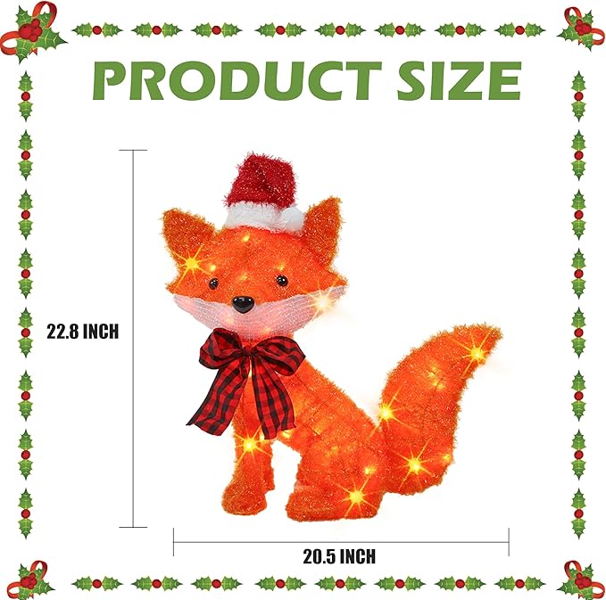 Dazzle Bright 3D 20in Lighted Christmas Fox, Christmas Decorations Outdoor Pre-Lit 35 L Fox with Lights, Light Up Xmas Decor for Indoor Outdoor Festive Holiday Garden Yard Lawn Patio