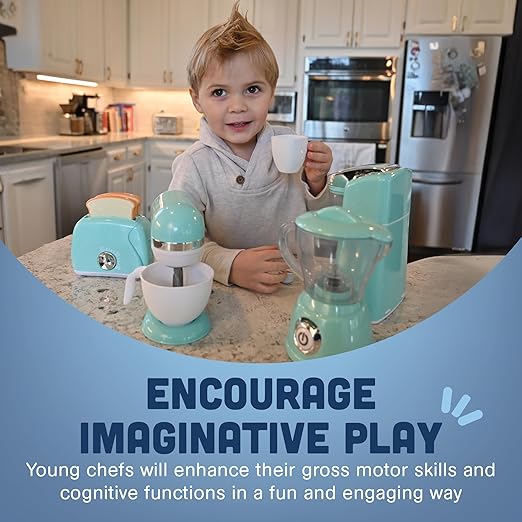 Constructive Playthings My Play Kitchen Appliances Set, Toy Blender, Mixer, Toaster, and Coffee Machine for Imaginative Play, Learning Toy for Ages 3+