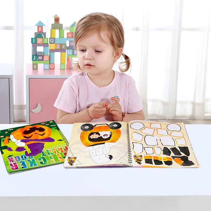 90shine 2PCS Halloween Crafts for Kids Ages 4-8 Sticker Books Gift Party Favors Create 22 Pictures