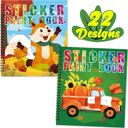 90shine 2PCS Fall Crafts for Kids Sticker Books Ages 4-8 Autumn Thanksgiving Themed Designs Party Gift Create 22 Pictures